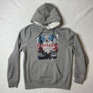 Eminem Graphic Hoodie Mens Size Medium Gray Sherpa Lined Hood Rap Tee Merch 2021